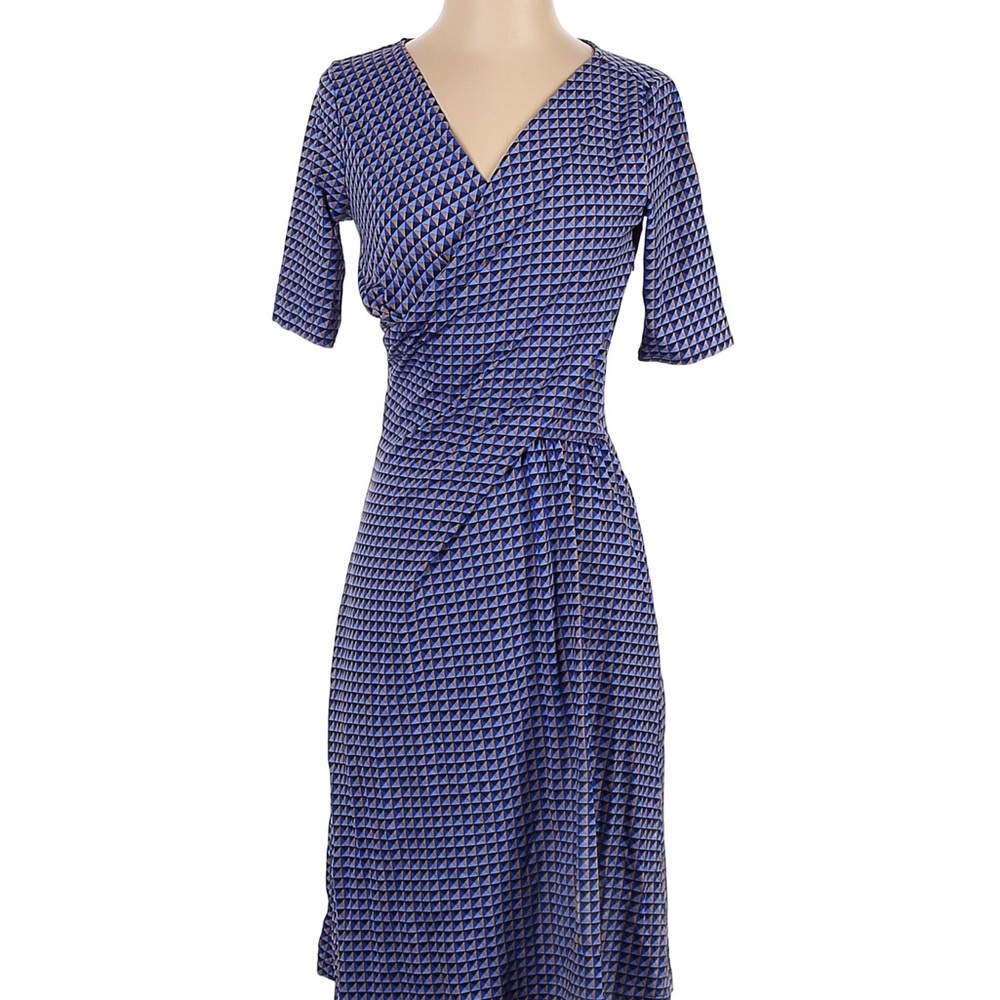 Talbots blue pattern wrap silhouette, ruched detail, knee length dress in small